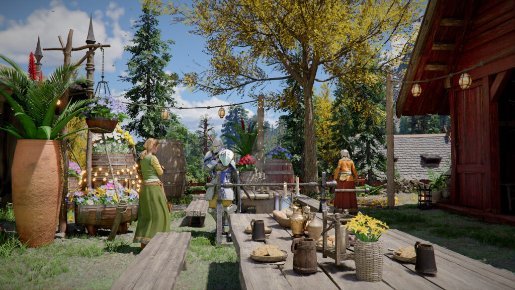7701a59c91b08432 Gamescafe Scena di vita cittadina in Crimson Desert abitanti tavoli e case in un villaggio di Pywel