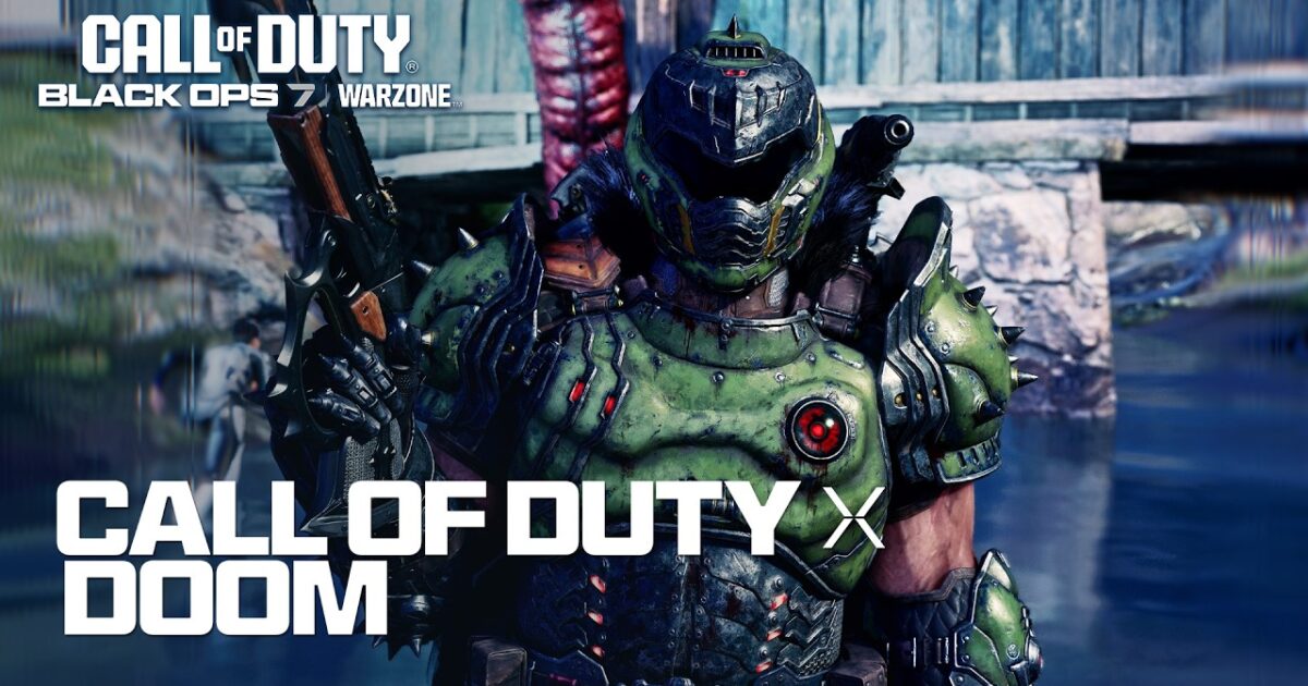 Personaggio Doom Slayer con armi e ricompense evento a tema Doom in Call of Duty