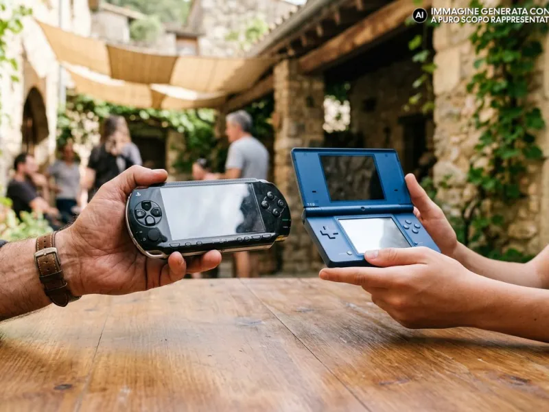 Confronto visivo tra Nintendo DS e PSP con due cartellini prezzo