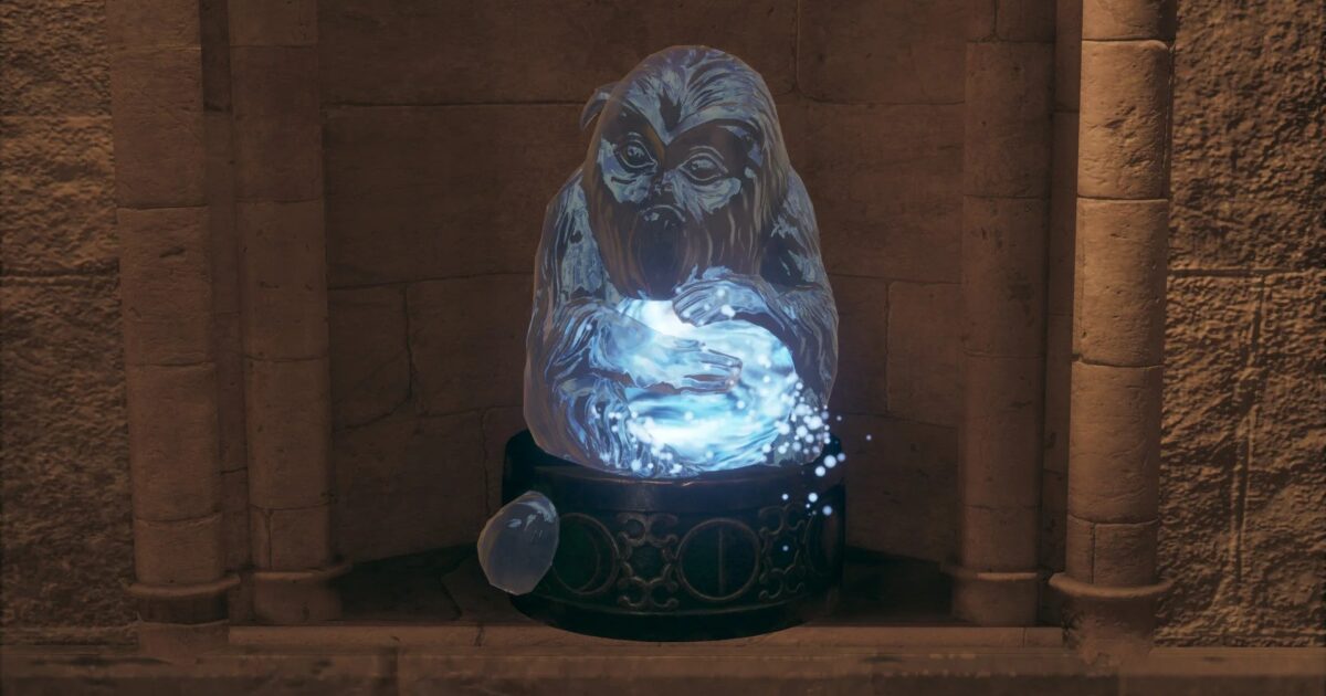 Mappa di Hogwarts Legacy con statue Demiguise e indicazioni per le aree principali