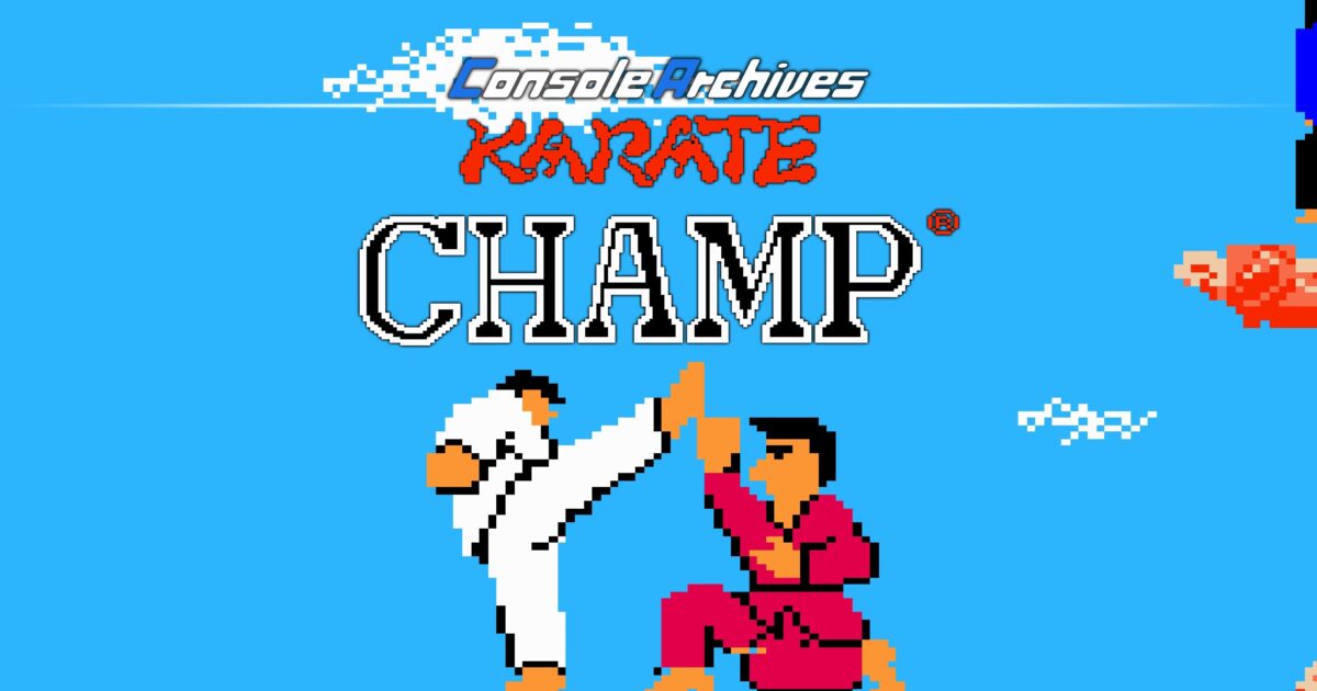Schermata retrò di Karate Champ con due combattenti in dojo stilizzato su sfondo arcade