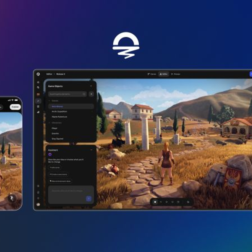 Visore VR leggero con logo Unity accanto a un laptop