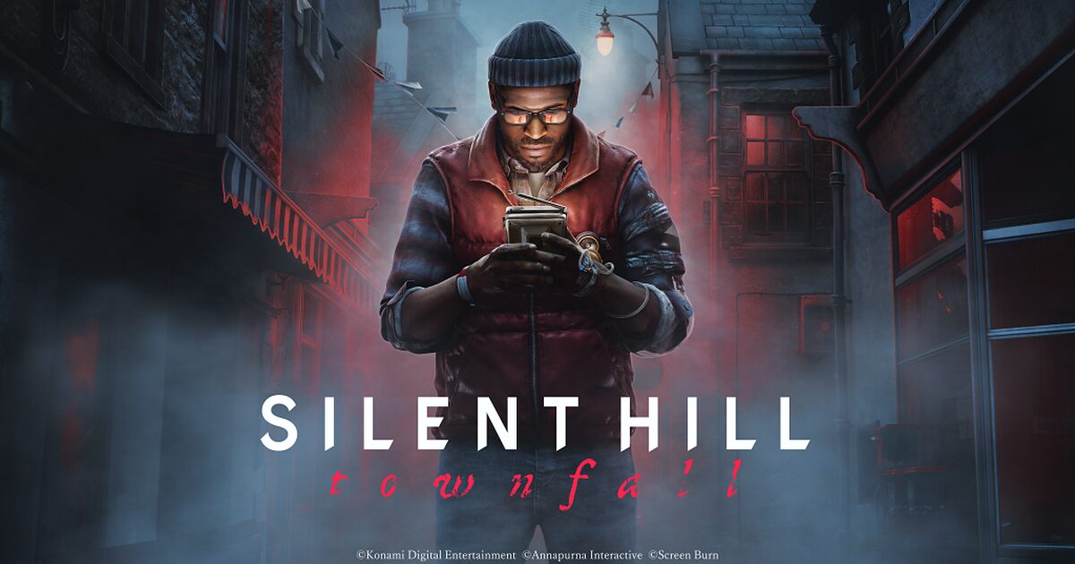 Silent Hill Townfall Simon con il CRTV a St Amelia Gamescafe Immagine promozionale di Silent Hill Townfall Simon tiene il CRTV nelle strade di St Amelia