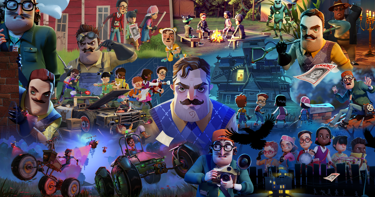 Personaggi di Hello Neighbor serie di giochi del catalogo tinyBuild