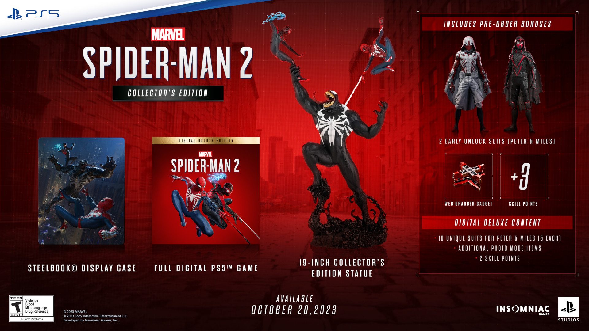 Marvels SpiderMan 2 contenuto della Collectors Edition Gamescafe Contenuto ufficiale della Collectors Edition di Marvels Spider Man 2 steelbook codice digitale e statuetta