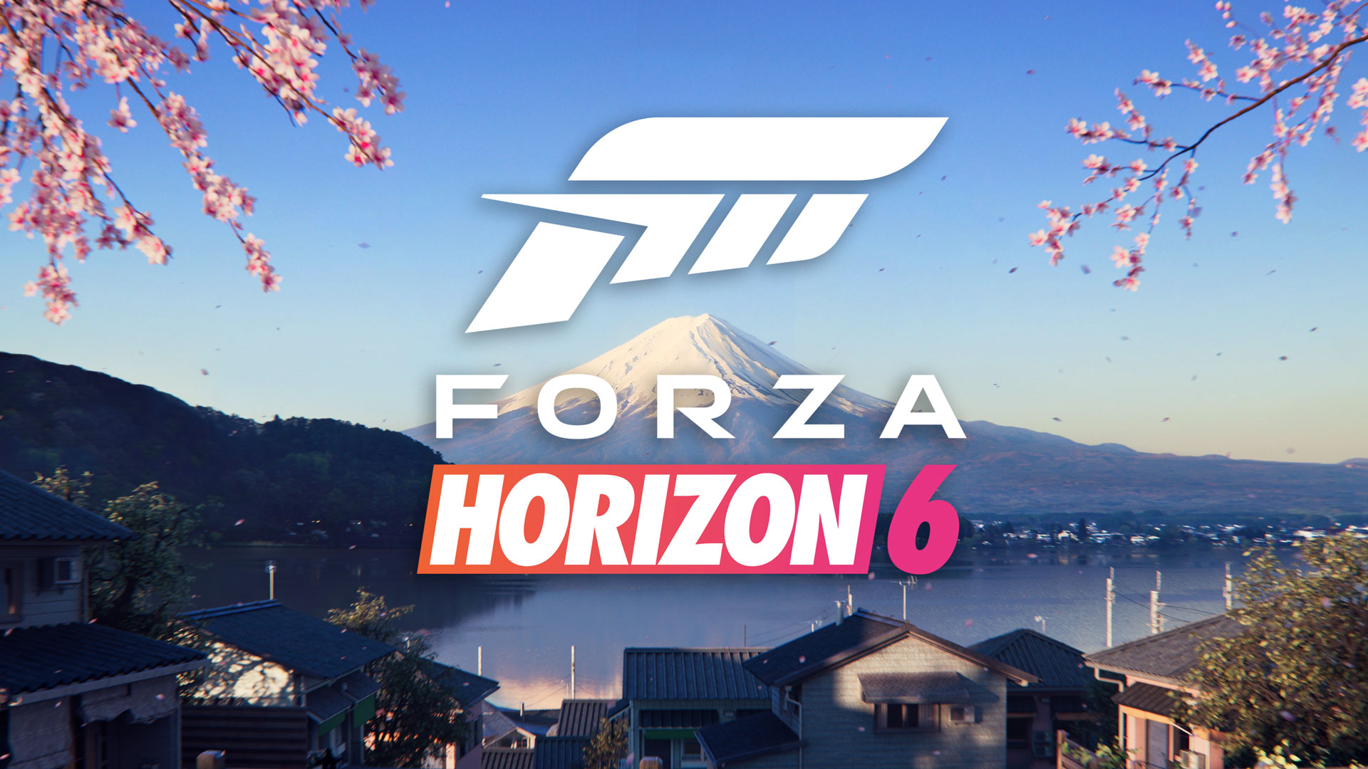 Logo di Forza Horizon 6 davanti al Monte Fuji con rami di ciliegio ai lati