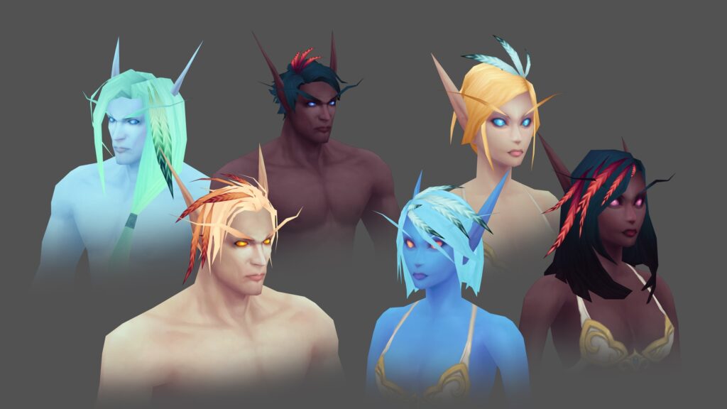Sei modelli di personaggi Skyborne con diverse carnagioni e acconciature su fondo grigio