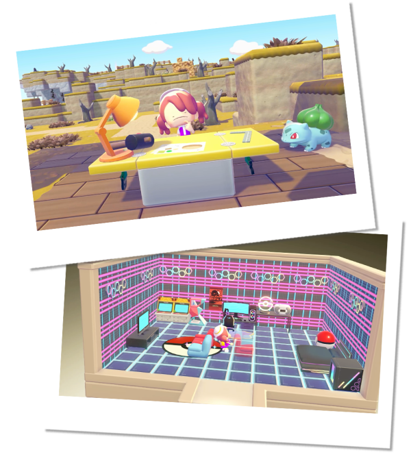 Schermate ufficiali del banco da lavoro e della costruzione in Pokémon Pokopia