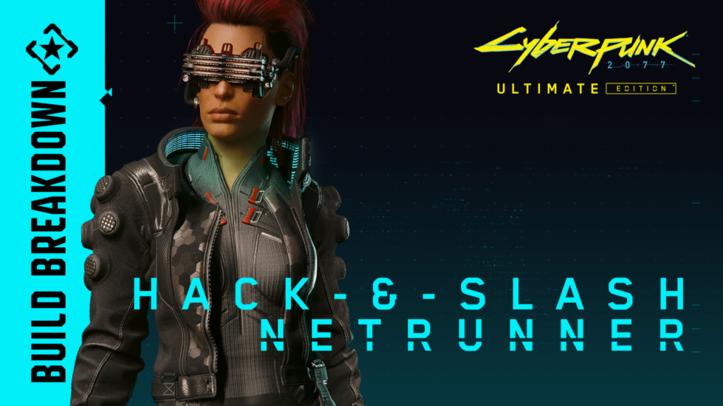 Cyberpunk 2077 build HackSlash Netrunner Gamescafe Personaggio di Cyberpunk 2077 con cyberware sugli occhi nella grafica ufficiale della build Hack Slash Netrunner