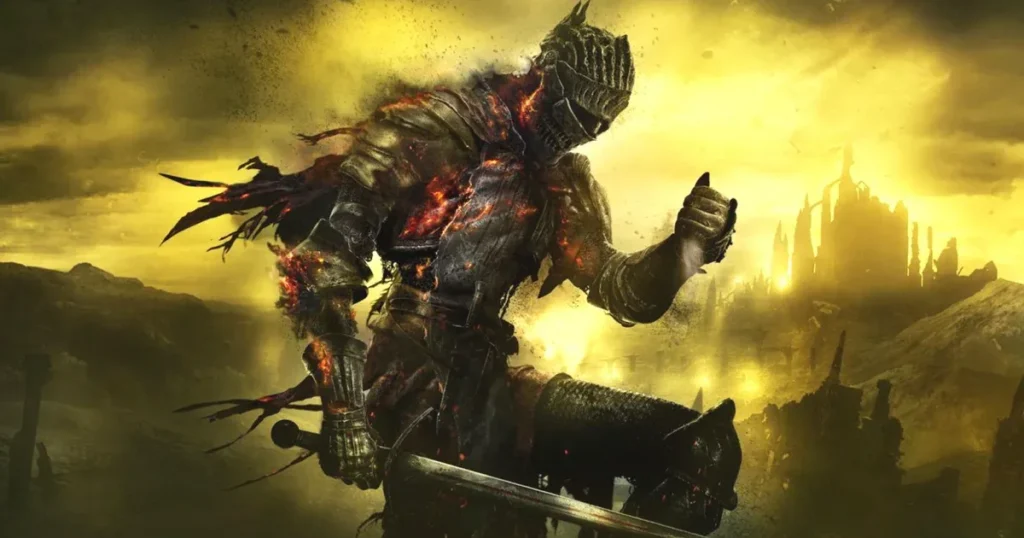 Schermata evocativa di Dark Souls 2 e Dark Souls 3 con tema oscuro e riferimento ai server offline