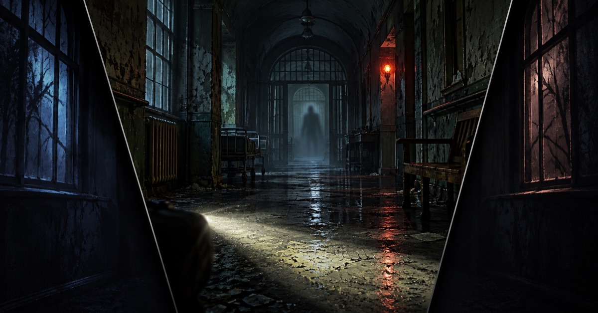 Dementium II su PC illustrazione editoriale AI Gamescafe Illustrazione editoriale AI corridoio ospedaliero buio con una luce in lontananza