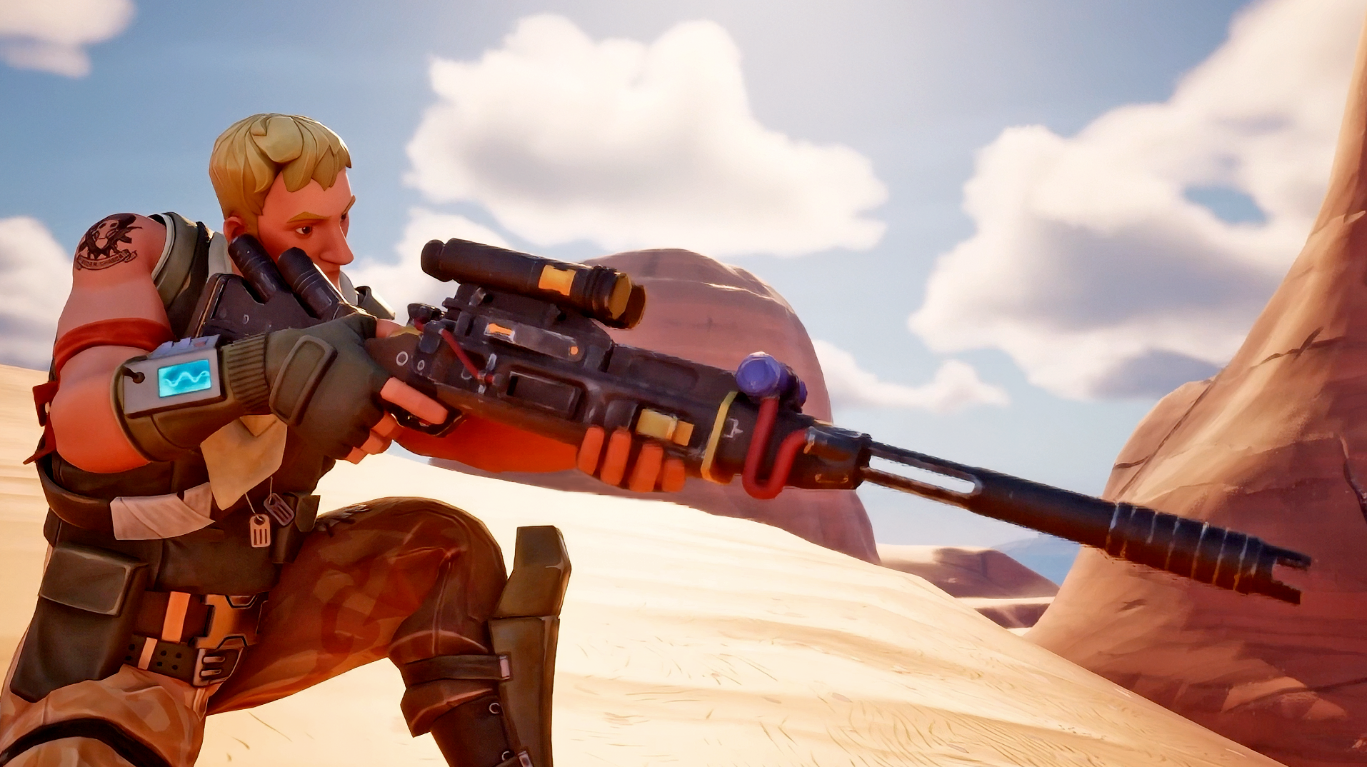Dune Awakening screenshot ufficiale Funcom equipaggiamento Gamescafe Personaggio armato nel deserto di Arrakis in Dune Awakening