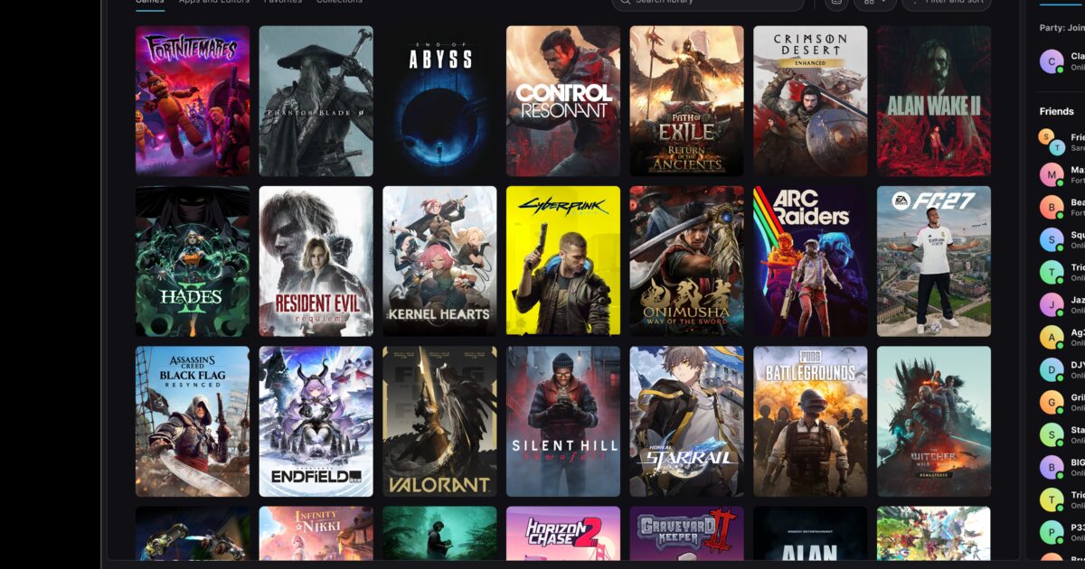 Launcher Epic Games aperto su desktop con grafica della nuova interfaccia Gamescafe Launcher Epic Games aperto su desktop con grafica della nuova interfaccia