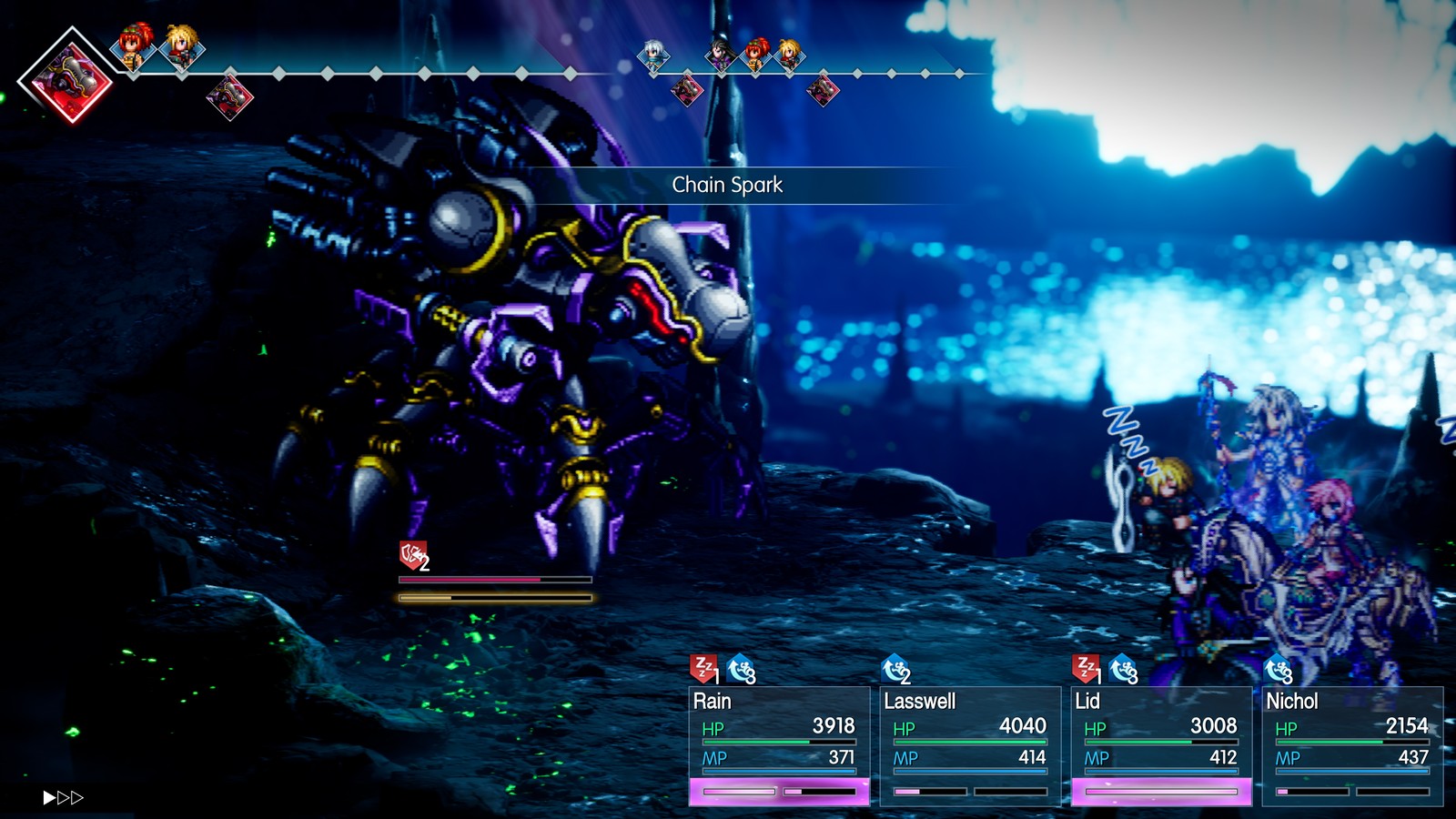 Combattimento a turni di Final Fantasy Resonance con ordine delle azioni e squadra visibili