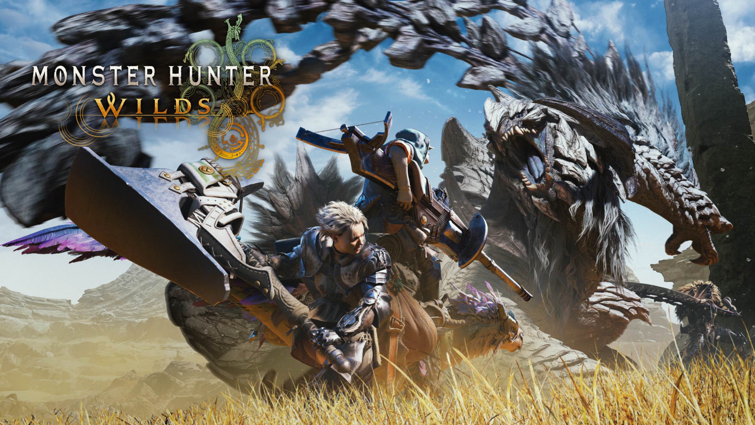 Monster Hunter Wilds immagine ufficiale Nintendo e Capcom Gamescafe Cacciatori affrontano un mostro nella grafica ufficiale di Monster Hunter Wilds