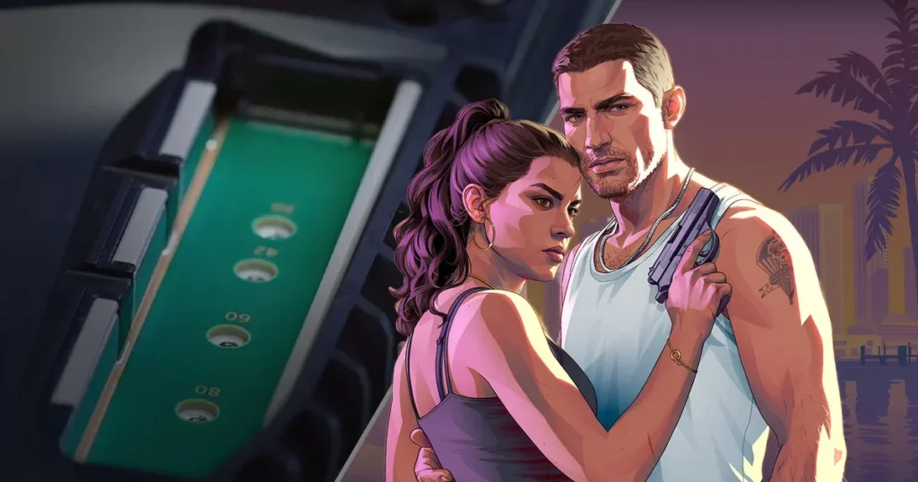 Console PlayStation 5 con schermata di download di GTA 6 e spazio di memoria evidenziato