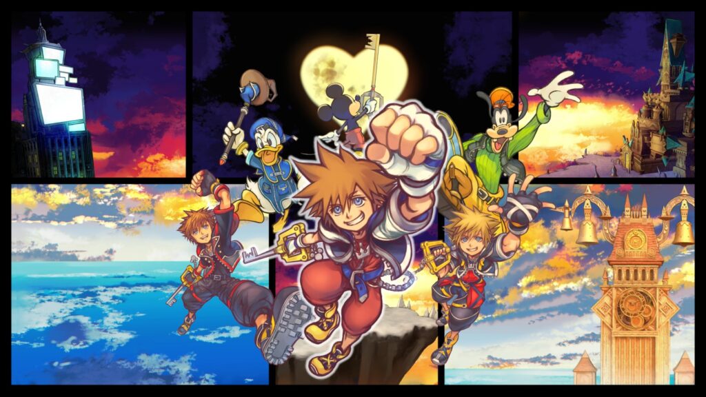Key art ufficiale di Kingdom Hearts Collection con Sora Paperino Pippo e Topolino