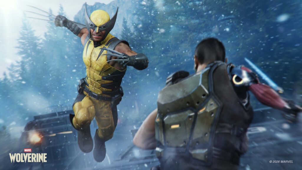 Wolverine si lancia contro un avversario su un veicolo in Marvels Wolverine