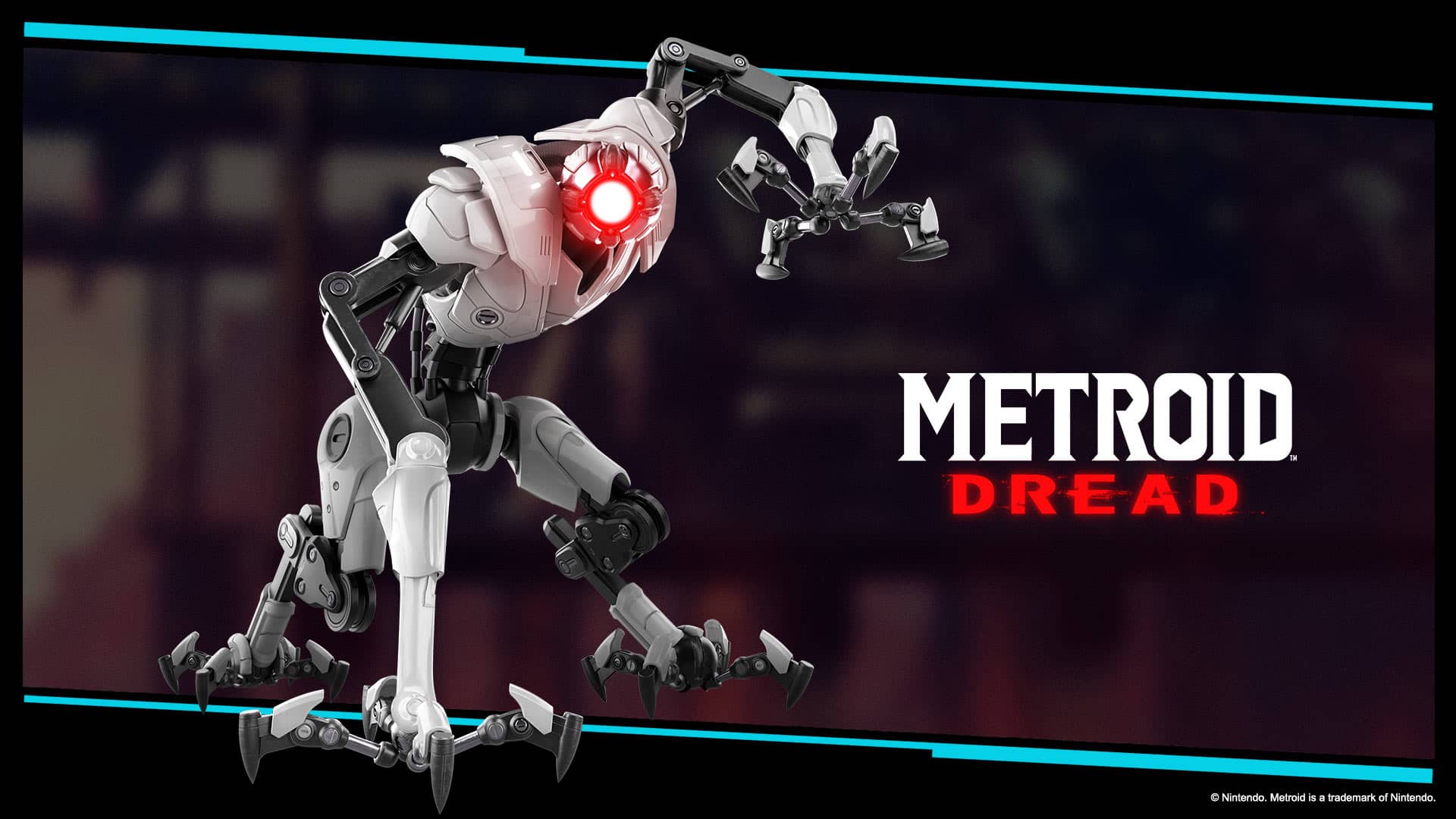 Metroid Dread EMMI immagine ufficiale Nintendo Gamescafe Un EMMI di Metroid Dread su sfondo scuro