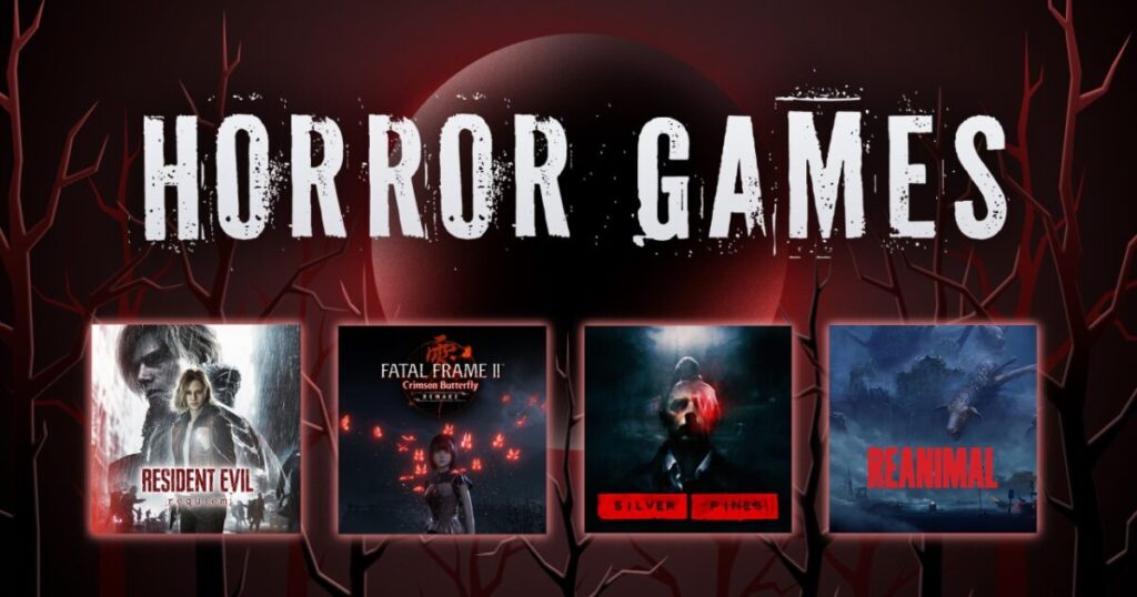 Collezione di giochi horror per Nintendo Switch 2 e Nintendo Switch su sfondo scuro