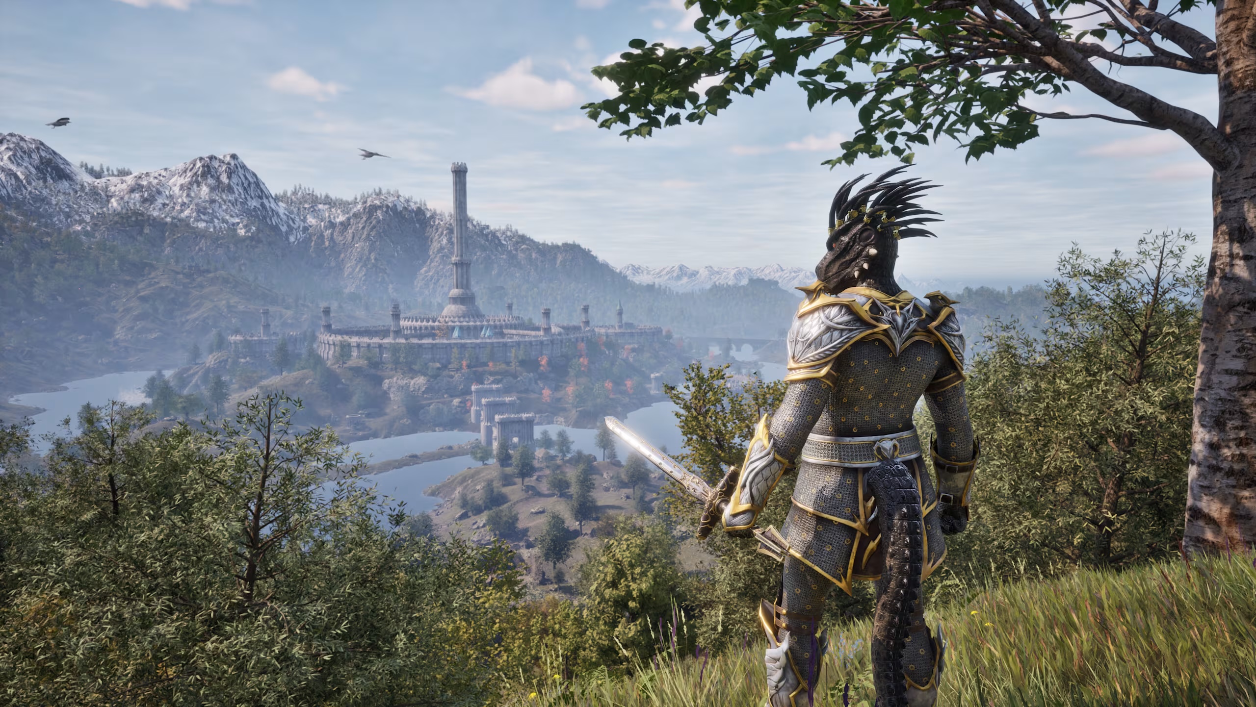 Oblivion Remastered screenshot ufficiale Bethesda Gamescafe Guerriero argoniano osserva la Città Imperiale in Oblivion Remastered