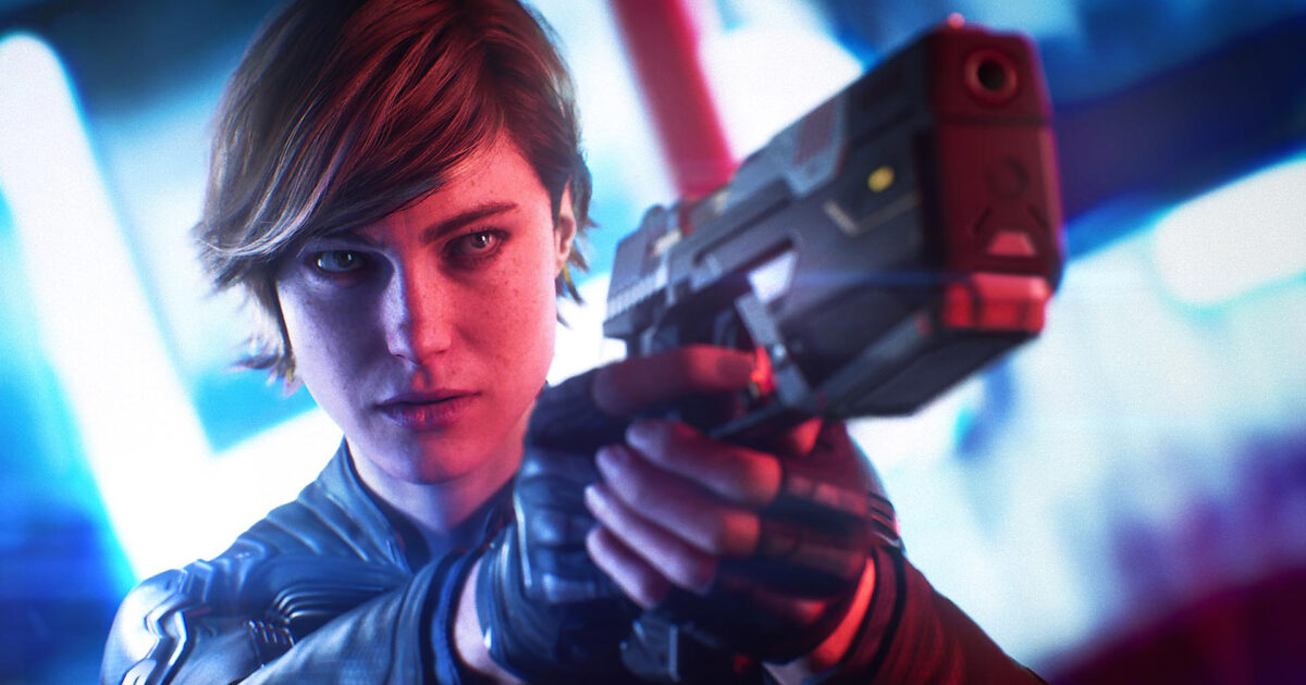Perfect Dark un presunto video riporta al reboot cancellato copertina Gamescafe Joanna Dark punta una pistola verso losservatore illuminata da luci blu e rosse