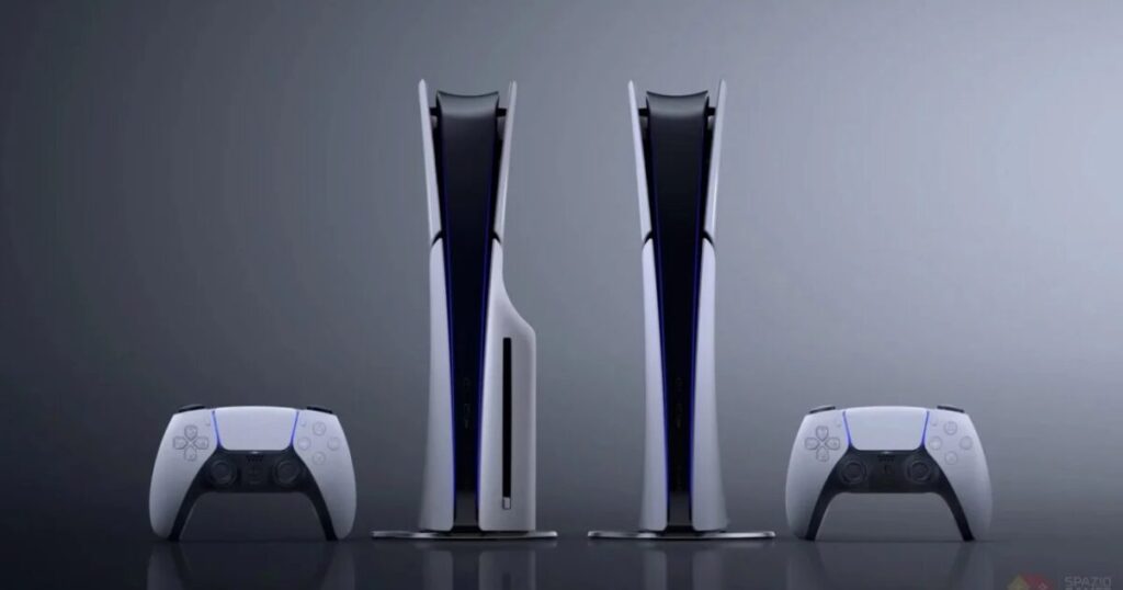 Console PS5 accanto a un effetto grafico che suggerisce upscaling e miglioramento dellimmagine