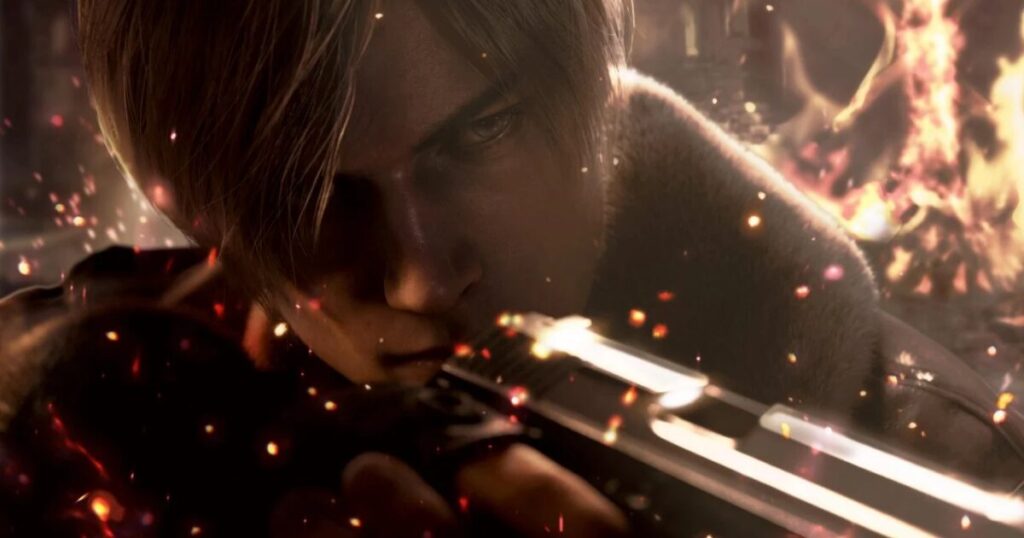 Jun Takeuchi associato alla saga di Resident Evil con sfondo di Raccoon City e simboli Umbrella