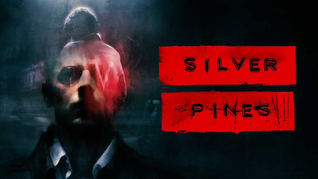 Key art ufficiale di Silver Pines con Red Walker e il titolo del gioco
