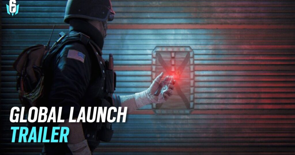 Logo di Rainbow Six Mobile su sfondo scuro con elementi tattici e tono da chiusura