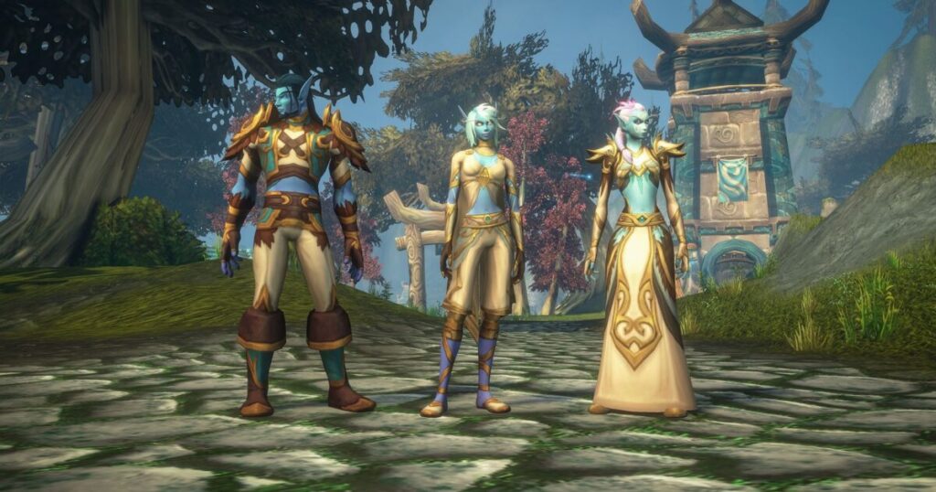 Tre personaggi elfici nellartwork di World of Warcraft