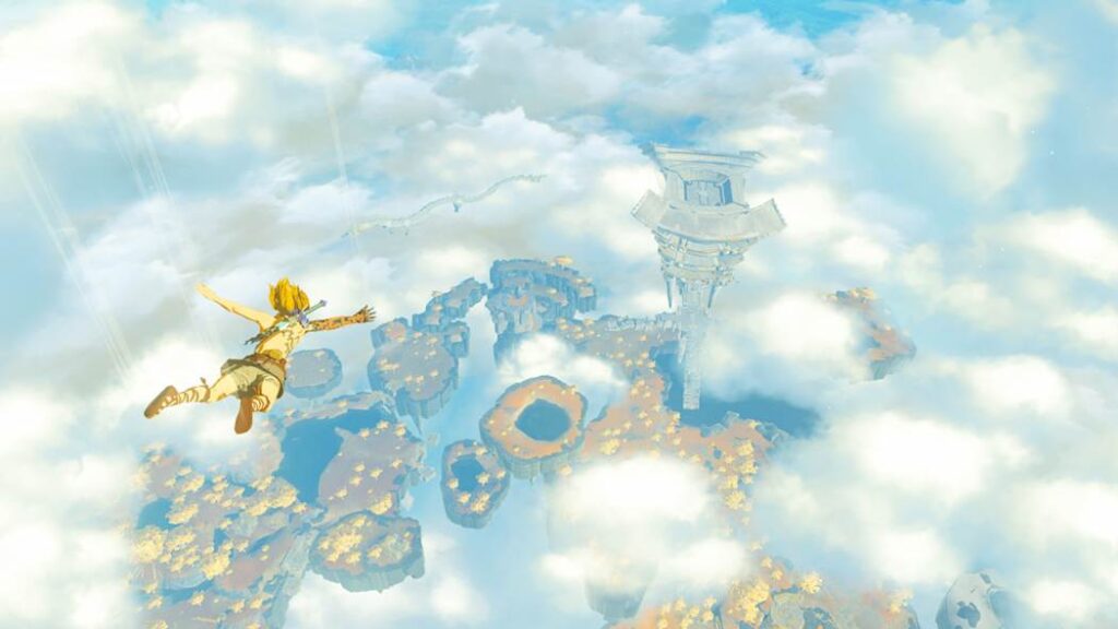 Zelda Tears of the Kingdom isole celesti schermata ufficiale Gamescafe Link plana verso le isole celesti in Zelda Tears of the Kingdom