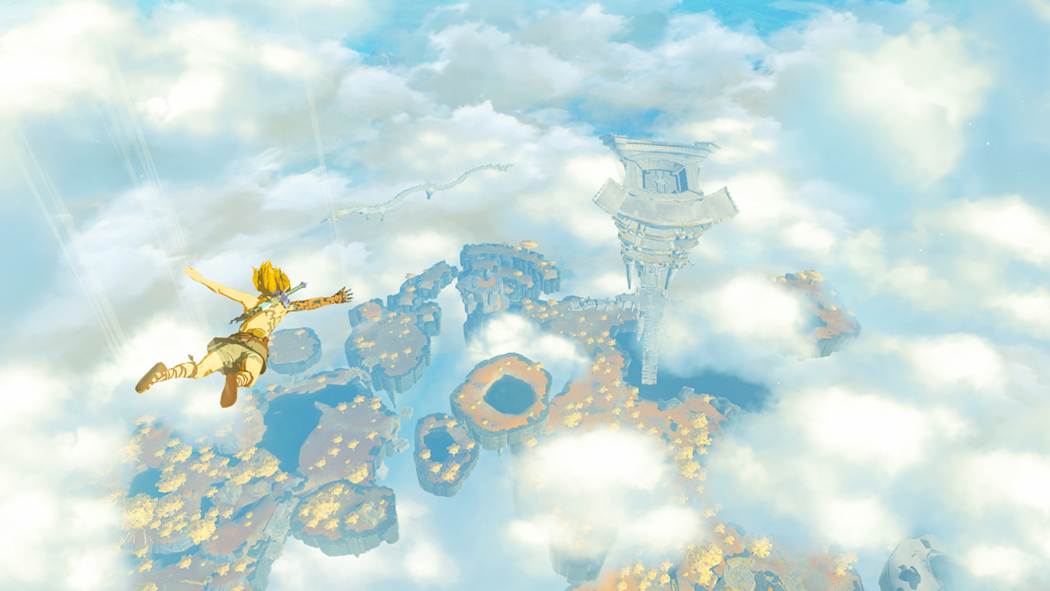 Zelda Tears of the Kingdom isole celesti schermata ufficiale Gamescafe Link plana verso le isole celesti in Zelda Tears of the Kingdom